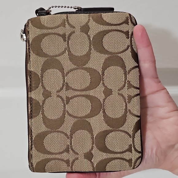 Coach Brown and Tan Signature C Wristlet - Picture 3 of 11